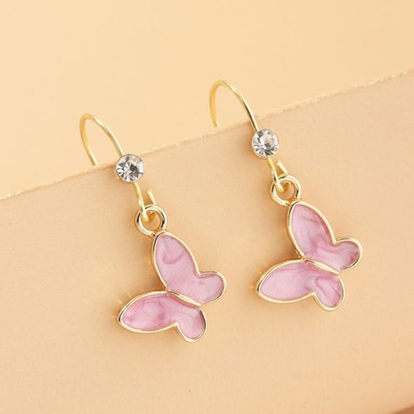 Jewelry - 3/$25 New Gold & Pink Butterfly Dangle Earrings